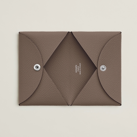 Hermes Handbags - Hermès Epsom Calvi Card Holder Etoupe